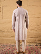 Men Lavender Viscose Rayon Solid Embroidered Straight Kurta with Trousers-MKSET1101