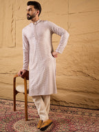 Men Lavender Viscose Rayon Solid Embroidered Straight Kurta with Trousers-MKSET1101