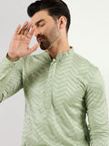 Men Green Viscose Rayon Solid Embroidered Straight Kurta with Trousers-MKSET1109