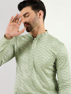 Men Green Viscose Rayon Solid Embroidered Straight Kurta with Trousers-MKSET1109