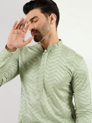Men Green Viscose Rayon Solid Embroidered Straight Kurta with Trousers-MKSET1109