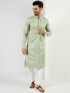 Men Green Viscose Rayon Solid Embroidered Straight Kurta with Trousers-MKSET1109