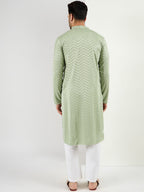 Men Green Viscose Rayon Solid Embroidered Straight Kurta with Trousers-MKSET1109