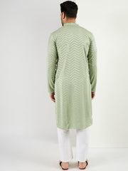 Men Green Viscose Rayon Solid Embroidered Straight Kurta with Trousers-MKSET1109