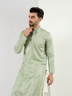 Men Green Viscose Rayon Solid Embroidered Straight Kurta with Trousers-MKSET1109