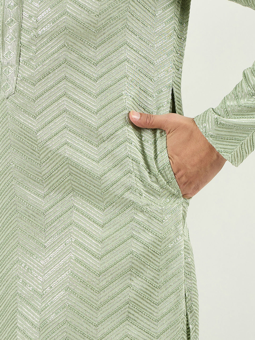 Men Green Viscose Rayon Solid Embroidered Straight Kurta with Trousers-MKSET1109