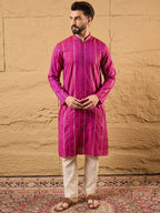 Men Pink Pure Cotton Solid Embroidered Straight Kurta with Trousers-MKSET1120