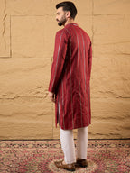 Men Maroon Pure Cotton Solid Embroidered Straight Kurta with Trousers-MKSET1124