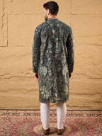 Men Green Georgette Solid Embroidered Straight Kurta with Trouser-MKSET1133