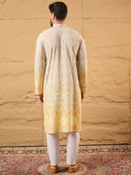 Men Yellow Viscose Rayon Ethnic Motifs Embroidered Straight Kurta with Trouser-MKSET1138