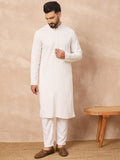 Men White Viscose Rayon Solid Embroidered Straight Kurta with Trouser-MKSET1140