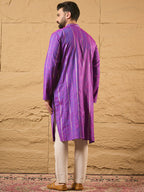 Men Purple Pure Cotton Solid Embroidered Straight Kurta with Trouser-MKSET1194