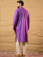 Men Purple Pure Cotton Solid Embroidered Straight Kurta with Trouser-MKSET1194