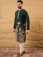 Men Green Georgette Solid Embroidered Straight Kurta with Trouser-MKSET1199