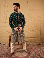 Men Green Georgette Solid Embroidered Straight Kurta with Trouser-MKSET1199