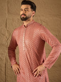 Men Pink Viscose Rayon Solid Embroidered Straight Kurta with Trousers-MKSET1201