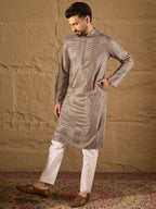Men Grey Viscose Rayon Solid Embroidered Straight Kurta with Trousers-MKSET1202
