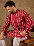 Men Maroon Viscose Rayon Ethnic Motifs Printed Straight Kurta with Trouser-MKSET1278