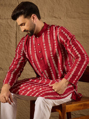Men Maroon Viscose Rayon Ethnic Motifs Printed Straight Kurta with Trouser-MKSET1278