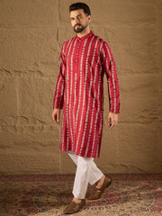 Men Maroon Viscose Rayon Ethnic Motifs Printed Straight Kurta with Trouser-MKSET1278