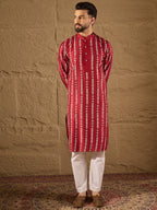 Men Maroon Viscose Rayon Ethnic Motifs Printed Straight Kurta with Trouser-MKSET1278