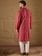 Men Maroon Viscose Rayon Ethnic Motifs Printed Straight Kurta with Trouser-MKSET1278