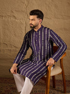 Men Purple Viscose Rayon Ethnic Motifs Printed Straight Kurta with Trousers-MKSET1280