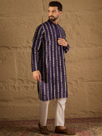 Men Purple Viscose Rayon Ethnic Motifs Printed Straight Kurta with Trousers-MKSET1280