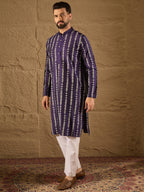 Men Purple Viscose Rayon Ethnic Motifs Printed Straight Kurta with Trousers-MKSET1280