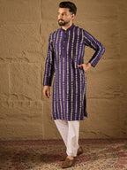 Men Purple Viscose Rayon Ethnic Motifs Printed Straight Kurta with Trousers-MKSET1280
