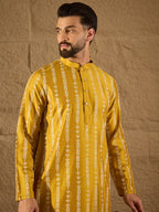 Men Yellow Viscose Rayon Ethnic Motifs Printed Straight Kurta with Trousers-MKSET1282