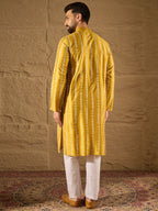 Men Yellow Viscose Rayon Ethnic Motifs Printed Straight Kurta with Trousers-MKSET1282