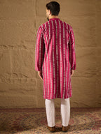 Men Pink Pure Silk Ethnic Motifs Printed Straight Kurta with Trousers-MKSET1283