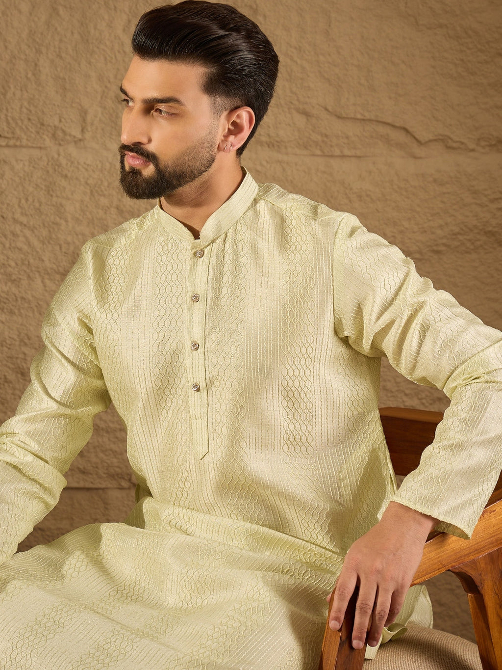 Men Green Silk Blend Solid Embroidered Straight Kurta with Trouser-MKSET1287