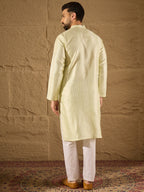 Men Green Silk Blend Solid Embroidered Straight Kurta with Trouser-MKSET1287
