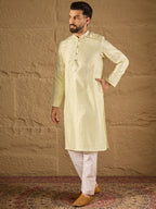 Men Green Silk Blend Solid Embroidered Straight Kurta with Trouser-MKSET1287