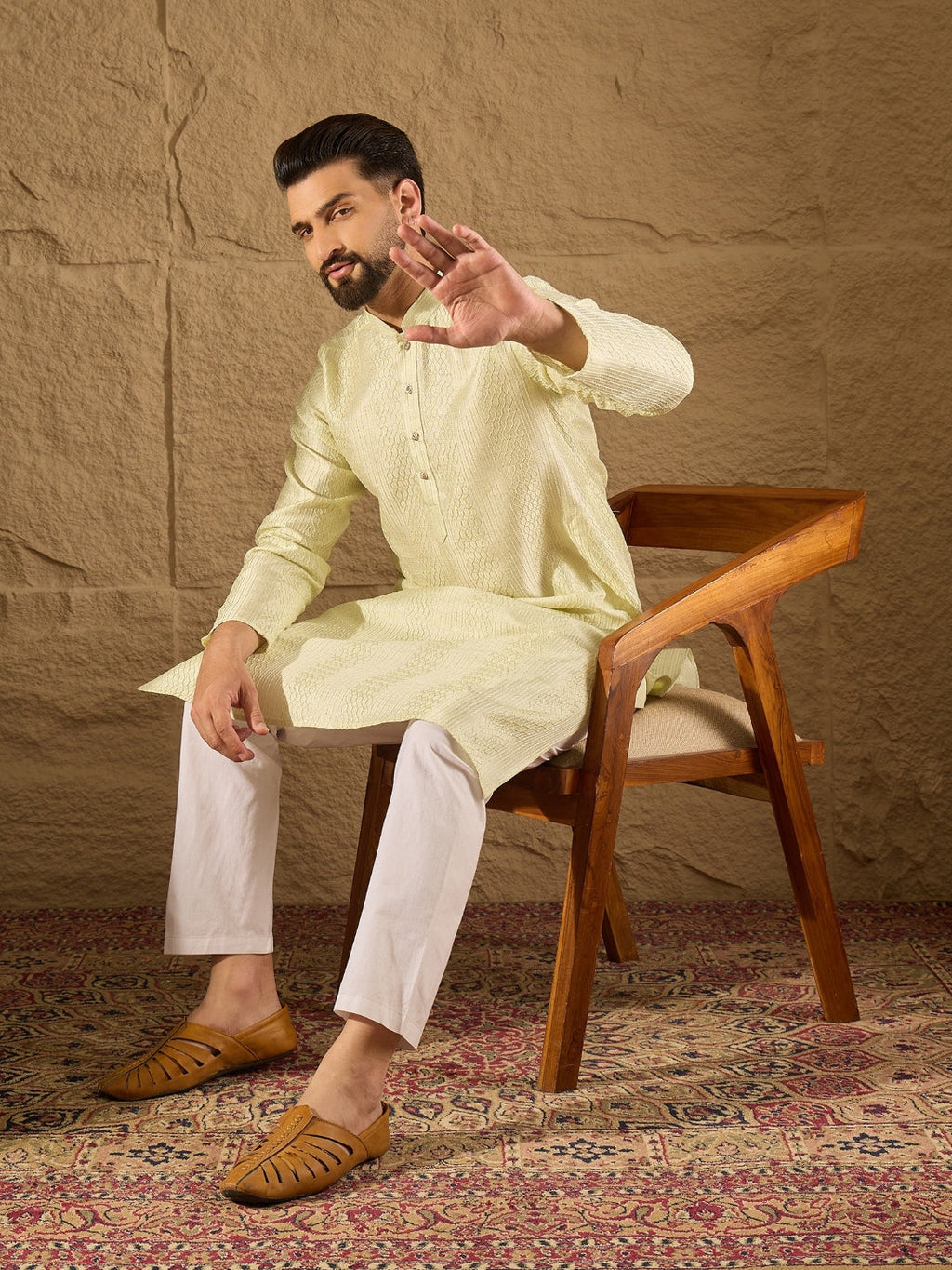 Men Green Silk Blend Solid Embroidered Straight Kurta with Trouser-MKSET1287