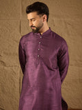 Men Purple Silk Blend Solid Embroidered Straight Kurta with Trouser-MKSET1288