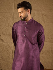 Men Purple Silk Blend Solid Embroidered Straight Kurta with Trouser-MKSET1288