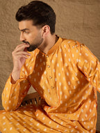 Men Yellow Silk Blend Abstract Printed Straight Kurta with Trouser-MKSET1298