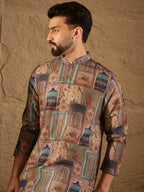 Men Multi Viscose Rayon Ethnic Motifs Embroidered Straight Kurta with Trouser-MKSET1306
