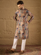 Men Multi Viscose Rayon Ethnic Motifs Embroidered Straight Kurta with Trouser-MKSET1306