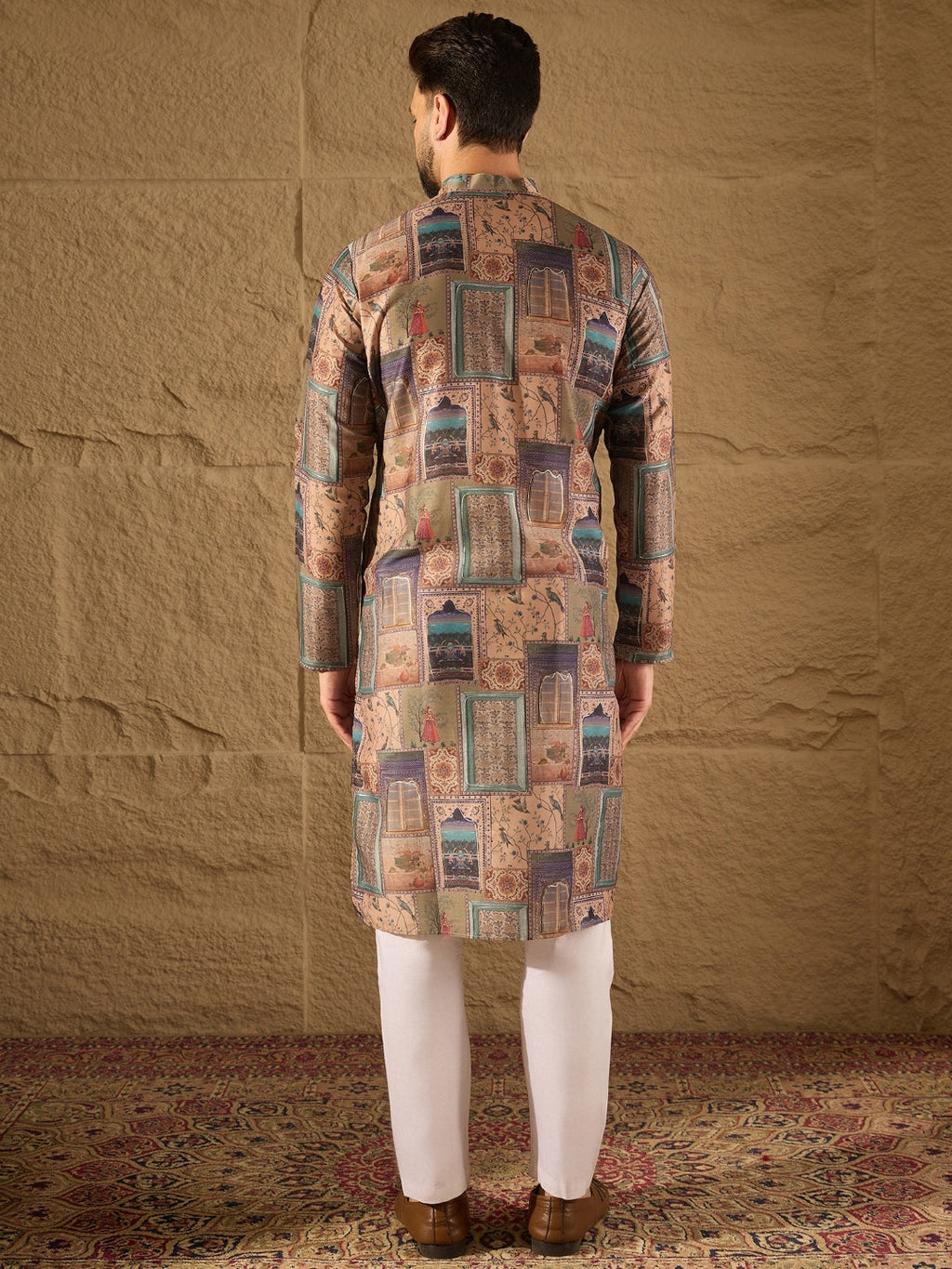 Men Multi Viscose Rayon Ethnic Motifs Embroidered Straight Kurta with Trouser-MKSET1306