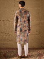 Men Multi Viscose Rayon Ethnic Motifs Embroidered Straight Kurta with Trouser-MKSET1306