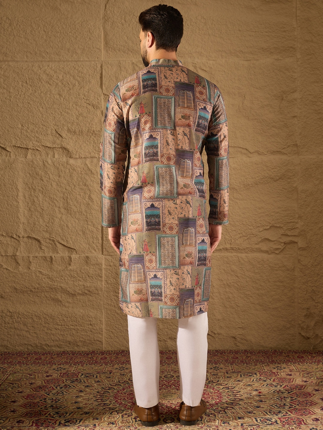 Men Multi Viscose Rayon Ethnic Motifs Embroidered Straight Kurta with Trouser-MKSET1306