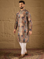 Men Multi Viscose Rayon Ethnic Motifs Embroidered Straight Kurta with Trouser-MKSET1306