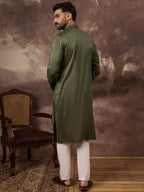 Men Green Silk Blend Solid Embroidered Straight Kurta and Trouser-MKSET1332