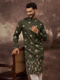 Men Green Silk Blend Solid Embroidered Straight Kurta and Trouser-MKSET1338