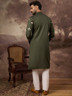 Men Green Silk Blend Solid Embroidered Straight Kurta and Trouser-MKSET1338