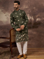 Men Green Silk Blend Solid Embroidered Straight Kurta and Trouser-MKSET1338